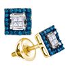 Image 1 : 0.33 CTW Blue Color Diamond Square Cluster Earrings 10KT Yellow Gold - REF-22K4W