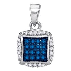 0.25 CTW Blue Color Diamond Square Pendant 10KT White Gold - REF-13K4W