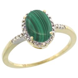 Natural 1.67 ctw Malachite & Diamond Engagement Ring 10K Yellow Gold - REF-15N9G