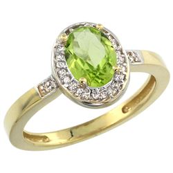 Natural 1.08 ctw Peridot & Diamond Engagement Ring 10K Yellow Gold - REF-25H5W