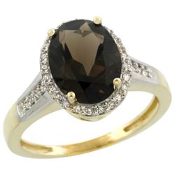 Natural 2.49 ctw Smoky-topaz & Diamond Engagement Ring 10K Yellow Gold - REF-31M9H