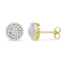 0.50 CTWDiamond Cluster Screwback Earrings 10KT Yellow Gold - REF-37Y5X