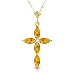 Genuine 1.23 ctw Citrine & Diamond Necklace Jewelry 14KT Yellow Gold - REF-30Y3F