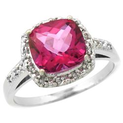 Natural 3.92 ctw Pink-topaz & Diamond Engagement Ring 14K White Gold - REF-35A2V