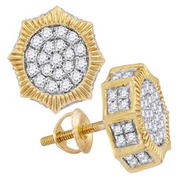 0.75 CTW Mens Diamond Starburst 3D Cluster Stud Earrings 10KT Yellow Gold - REF-57K2W