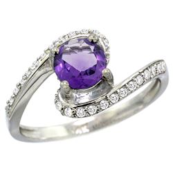 Natural 0.99 ctw amethyst & Diamond Engagement Ring 10K White Gold - REF-42W2K