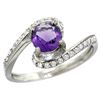 Natural 0.99 ctw amethyst & Diamond Engagement Ring 10K White Gold - REF-42W2K