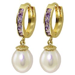 Genuine 9.3 ctw Amethyst & Pearl Earrings Jewelry 14KT Yellow Gold - REF-44K4V