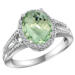 Natural 2.72 ctw green-amethyst & Diamond Engagement Ring 10K White Gold - REF-45N3G