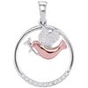 0.06 CTW Diamond Dove Bird Circle Pendant 10KT Two-tone Gold - REF-10F5N