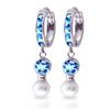 Genuine 4.3 ctw Blue Topaz & Pearl Earrings Jewelry 14KT White Gold - REF-48N3R