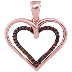 0.10 CTW Red Color Diamond Double Nested Heart Love Pendant 10KT Rose Gold - REF-14X9Y