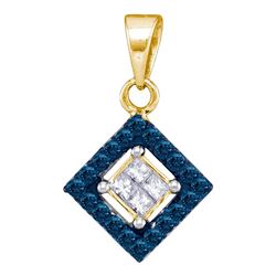 0.30 CTW Blue Color Diamond Diagonal Square Pendant 10KT Yellow Gold - REF-18Y2X