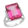 Natural 12.13 ctw Pink-topaz & Diamond Engagement Ring 14K White Gold - REF-71H2W