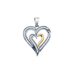 0.15 CTW Diamond Double Nested 2-tone Heart Love Pendant 10KT White Gold - REF-22X4Y