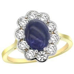 Natural 2.38 ctw Lapis-lazuli & Diamond Engagement Ring 14K Yellow Gold - REF-79A6V