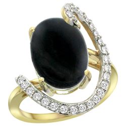 Natural 3.63 ctw Onyx & Diamond Engagement Ring 14K Yellow Gold - REF-85Z2Y