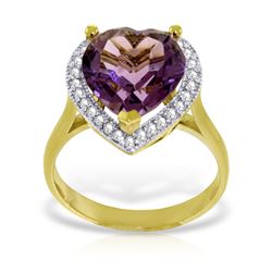 Genuine 3.24 ctw Amethyst & Diamond Ring Jewelry 14KT Yellow Gold - REF-66Y9F