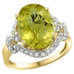 Natural 5.89 ctw lemon-quartz & Diamond Engagement Ring 14K Yellow Gold - REF-86H5W