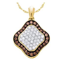 0.85 CTW Cognac-brown Color Diamond Square Cluster Pendant 10KT Yellow Gold - REF-30Y2X