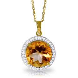 Genuine 6.2 ctw Citrine & Diamond Necklace Jewelry 14KT Yellow Gold - REF-70P6H