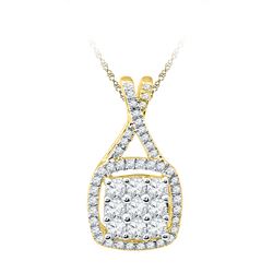 0.50 CTWDiamond Square Cluster Pendant 10KT Yellow Gold - REF-36M2H