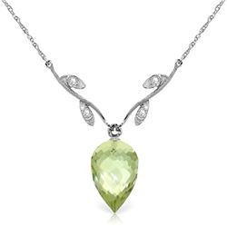 Genuine 9.52 ctw Green Amethyst & Diamond Necklace Jewelry 14KT White Gold - REF-36N3R