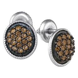 0.50 CTWCognac-brown Color Diamond Cluster Earrings 10KT White Gold - REF-26W9K