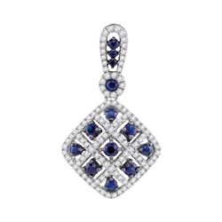 0.97 CTW Created Blue Sapphire Square Pendant 10KT White Gold - REF-36Y2X