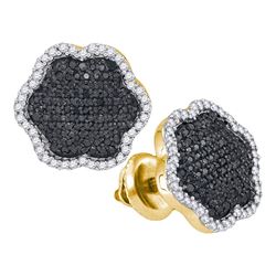 0.50 CTWBlack Color Diamond Cluster Earrings 10KT Yellow Gold - REF-34Y4X