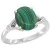 Natural 2.76 ctw Malachite & Diamond Engagement Ring 14K White Gold - REF-31X6A