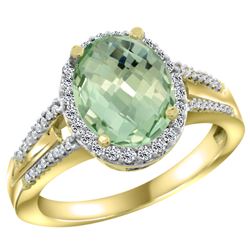 Natural 2.72 ctw green-amethyst & Diamond Engagement Ring 10K Yellow Gold - REF-45A3V