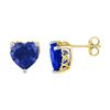 7 CTW Created Blue Sapphire Heart Stud Earrings 10KT Yellow Gold - REF-14M9H