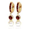 Genuine 4.3 ctw Garnet & Pearl Earrings Jewelry 14KT Yellow Gold - REF-47W5Y