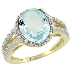 Natural 3.09 ctw Aquamarine & Diamond Engagement Ring 10K Yellow Gold - REF-49R2Z