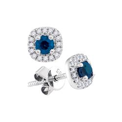 0.46 CTW Blue Sapphire Solitaire Diamond Screwback Earrings 14KT White Gold - REF-52N4F