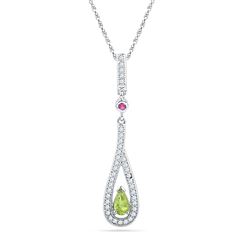 0.16 CTW Pear Created Green Peridot Solitaire Teardrop Pendant 10KT White Gold - REF-14Y9X