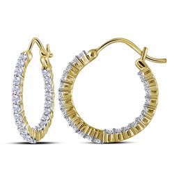 0.99 CTW Diamond In/Out Hoop Earrings 10KT Yellow Gold - REF-75Y2X