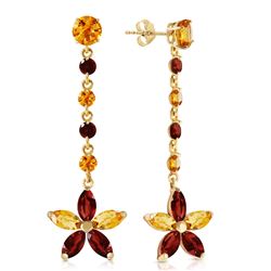 Genuine 4.8 ctw Citrine & Garnet Earrings Jewelry 14KT Yellow Gold - REF-56Y8F