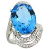 Natural 11.2 ctw swiss-blue-topaz & Diamond Engagement Ring 14K White Gold - REF-95A8V