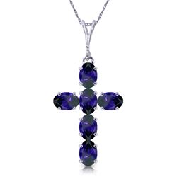 Genuine 1.50 ctw Sapphire Necklace Jewelry 14KT White Gold - REF-36Y5F