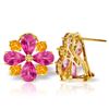 Genuine 4.85 ctw Pink Topaz & Citrine Earrings Jewelry 14KT Yellow Gold - REF-59F5Z