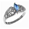 Genuine 0.20 CTW Blue Topaz Ring Jewelry 14KT White Gold - REF-47M2T