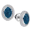 Image 1 : 0.55 CTW Blue Color Diamond Oval Cluster Earrings 10KT White Gold - REF-37W5K