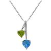 Genuine 1.40 ctw Blue Topaz & Peridot Necklace Jewelry 14KT White Gold - REF-23A8K