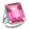 Natural 15.06 ctw Pink-topaz & Diamond Engagement Ring 10K White Gold - REF-64G3M