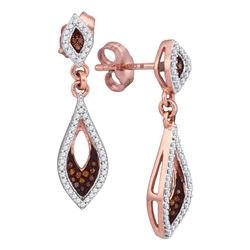 0.30 CTW Red Color Diamond Dangle Earrings 10KT Rose Gold - REF-30M2H