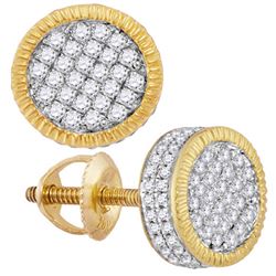 0.85 CTW Mens Diamond 3D Circle Cluster Stud Earrings 10KT Yellow Gold - REF-57Y2X