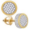 Image 1 : 0.85 CTW Mens Diamond 3D Circle Cluster Stud Earrings 10KT Yellow Gold - REF-57Y2X