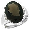 Natural 11.02 ctw Smoky-topaz & Diamond Engagement Ring 14K White Gold - REF-65M8H